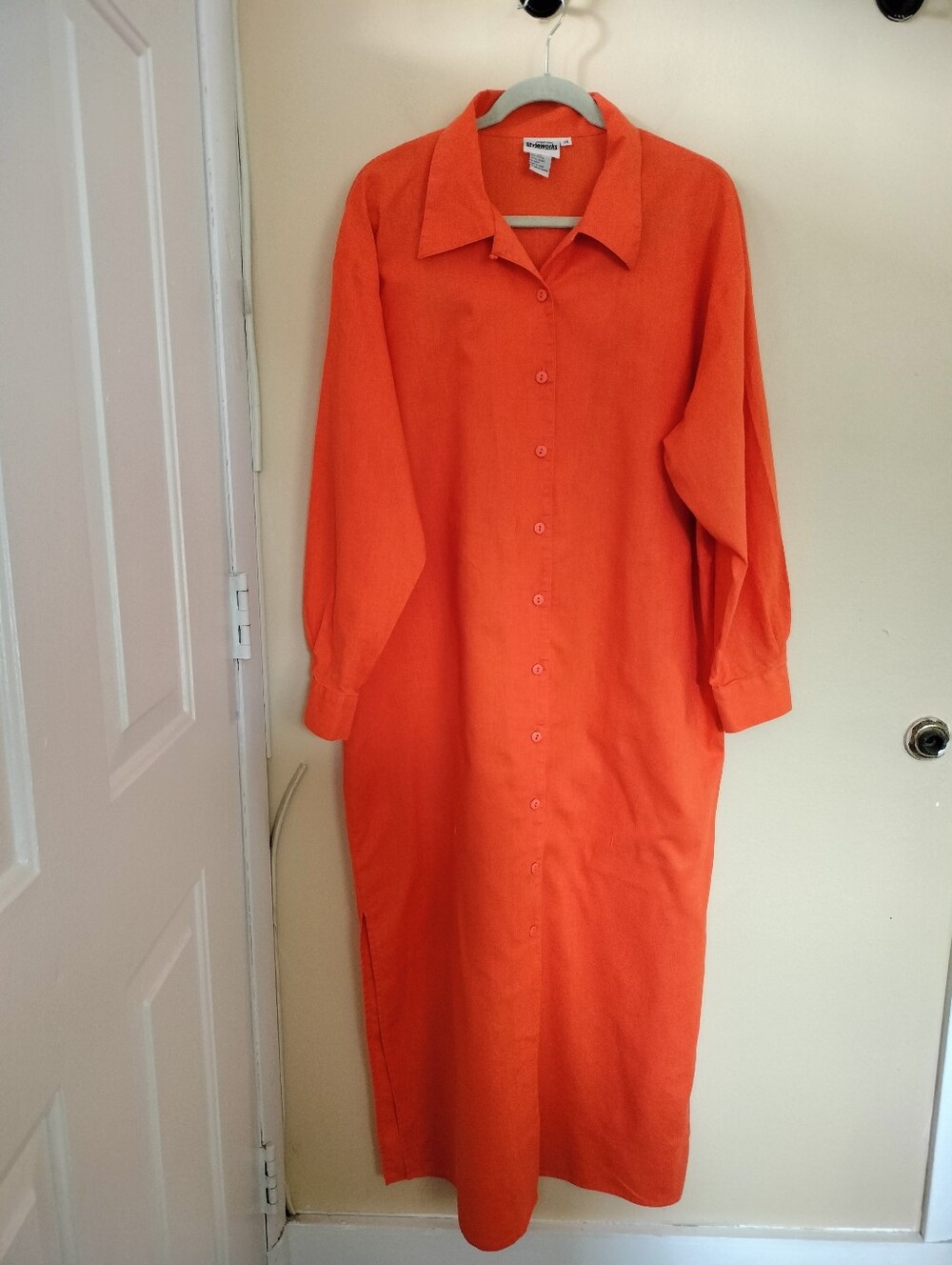 Newport News Styleworks VTG Linen Blend Orange Maxi Shirt Dress 14 Relax Travel